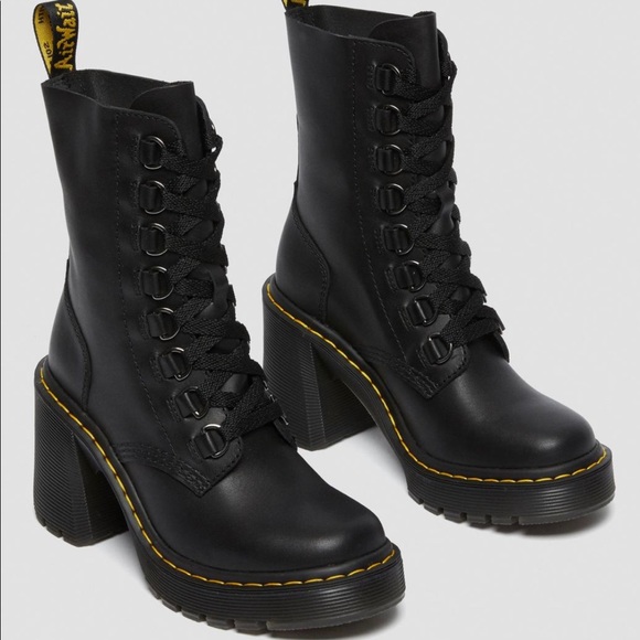 Dr. Martens Shoes - - Dr MARTENS CHESNEY BLACK BOOT Heel Lace Up Size: 8